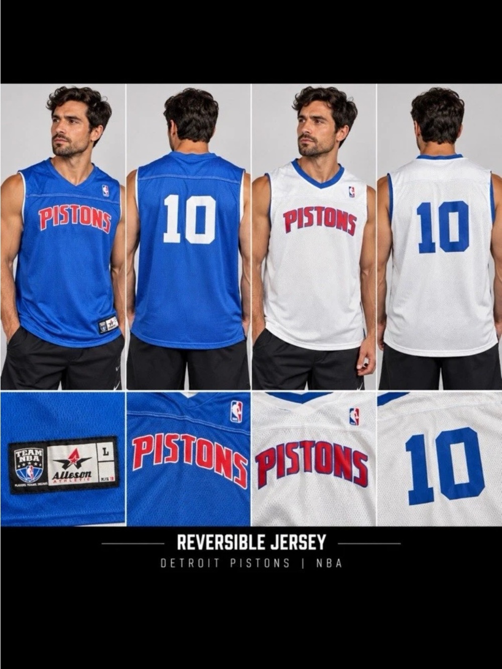 Allison Athletc Detroit Pistons Reversible Jersey Size Large